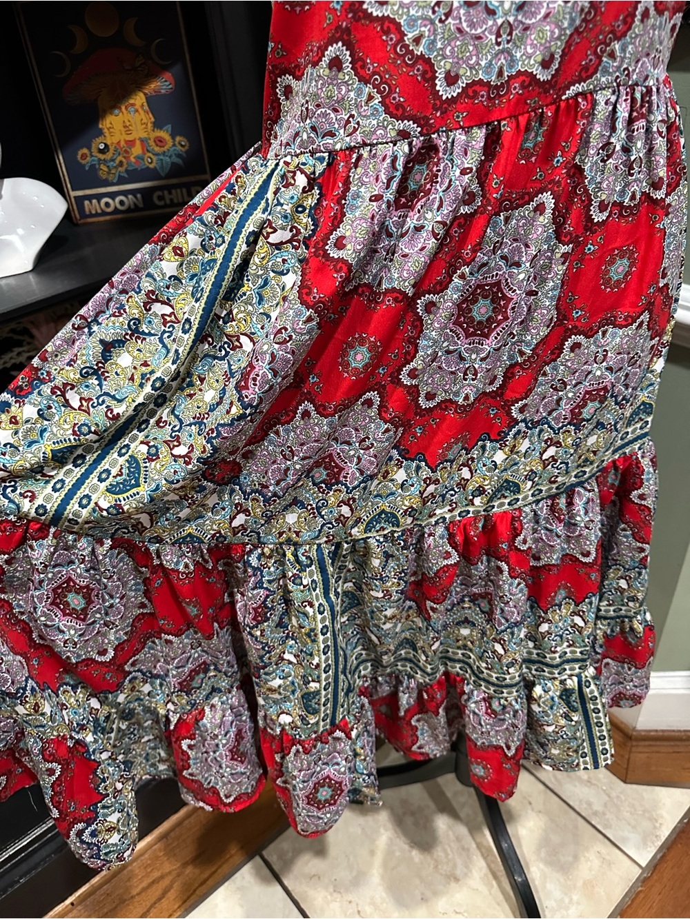 Bog Collective Floral Paisley Cross‑Tie Back Dress – Size Medium